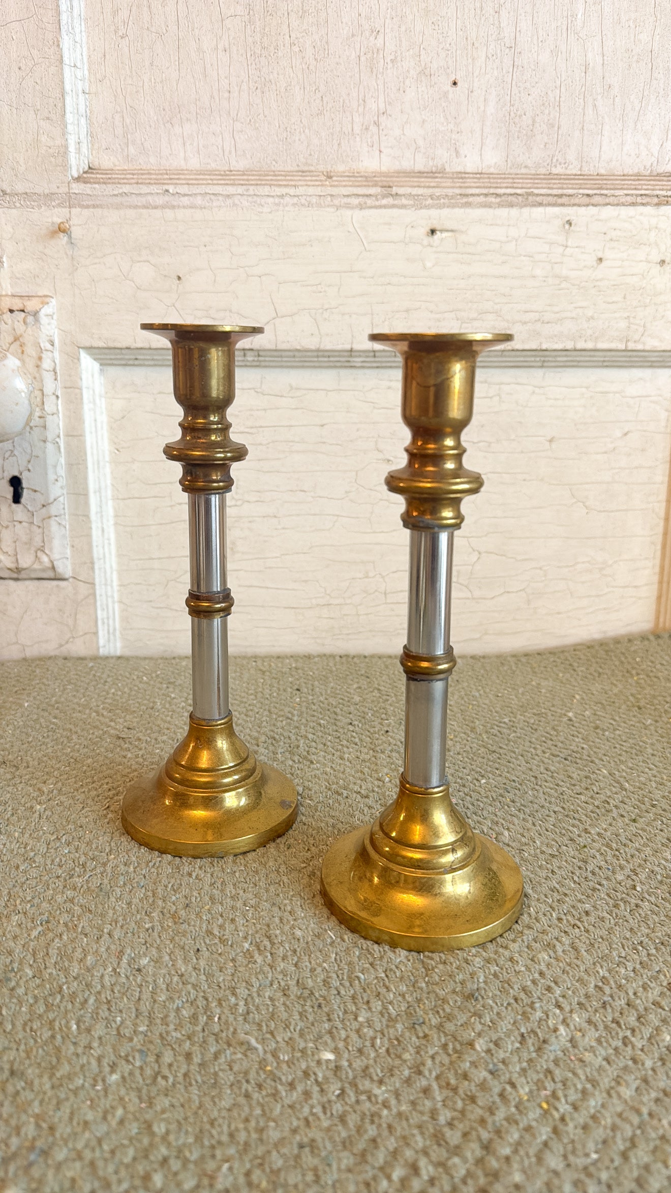 Pair of Brass & Silver Candlesticks