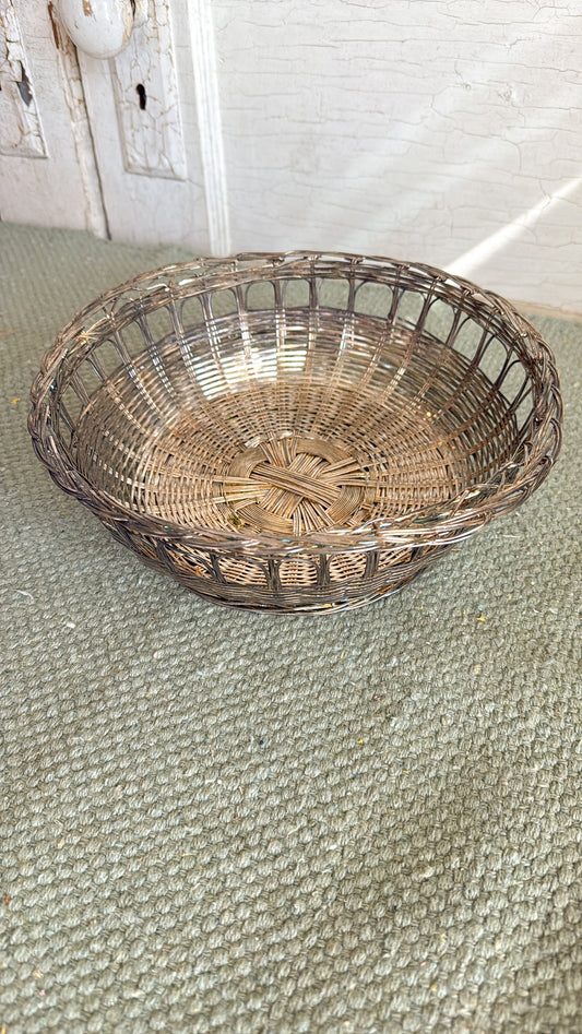 Vintage Silver Woven Metal Basket