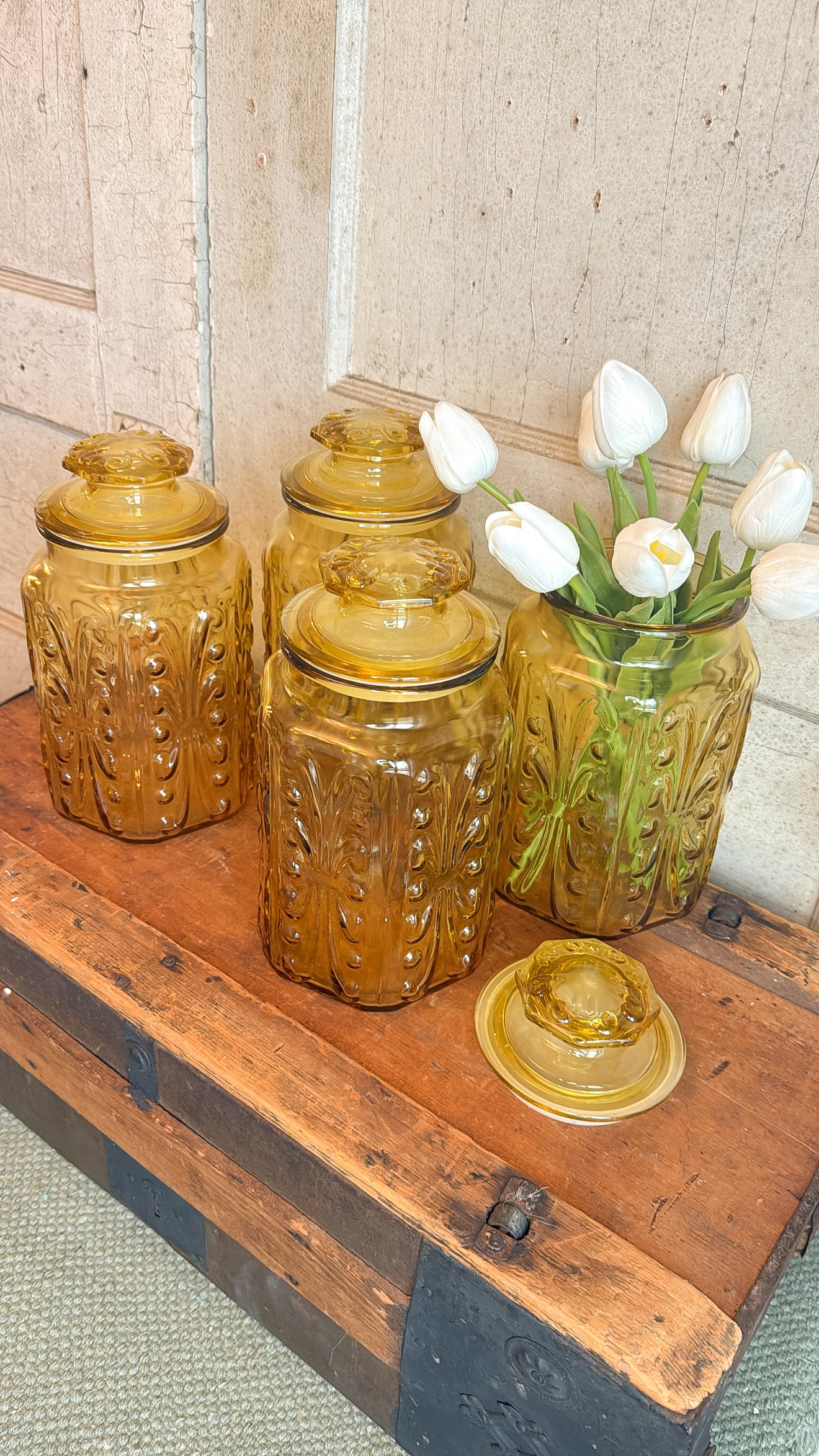 Vintage Yellow Glass Apothecary Jar