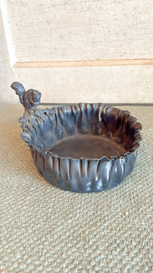 Vintage Silver Crinkle Edges Squirrel Bowl