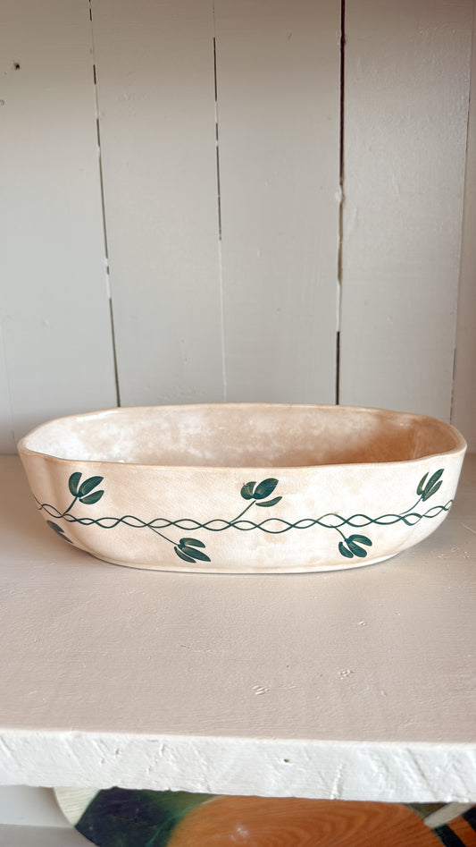 Vintage Crazed Planter w/ Green Floral Detail