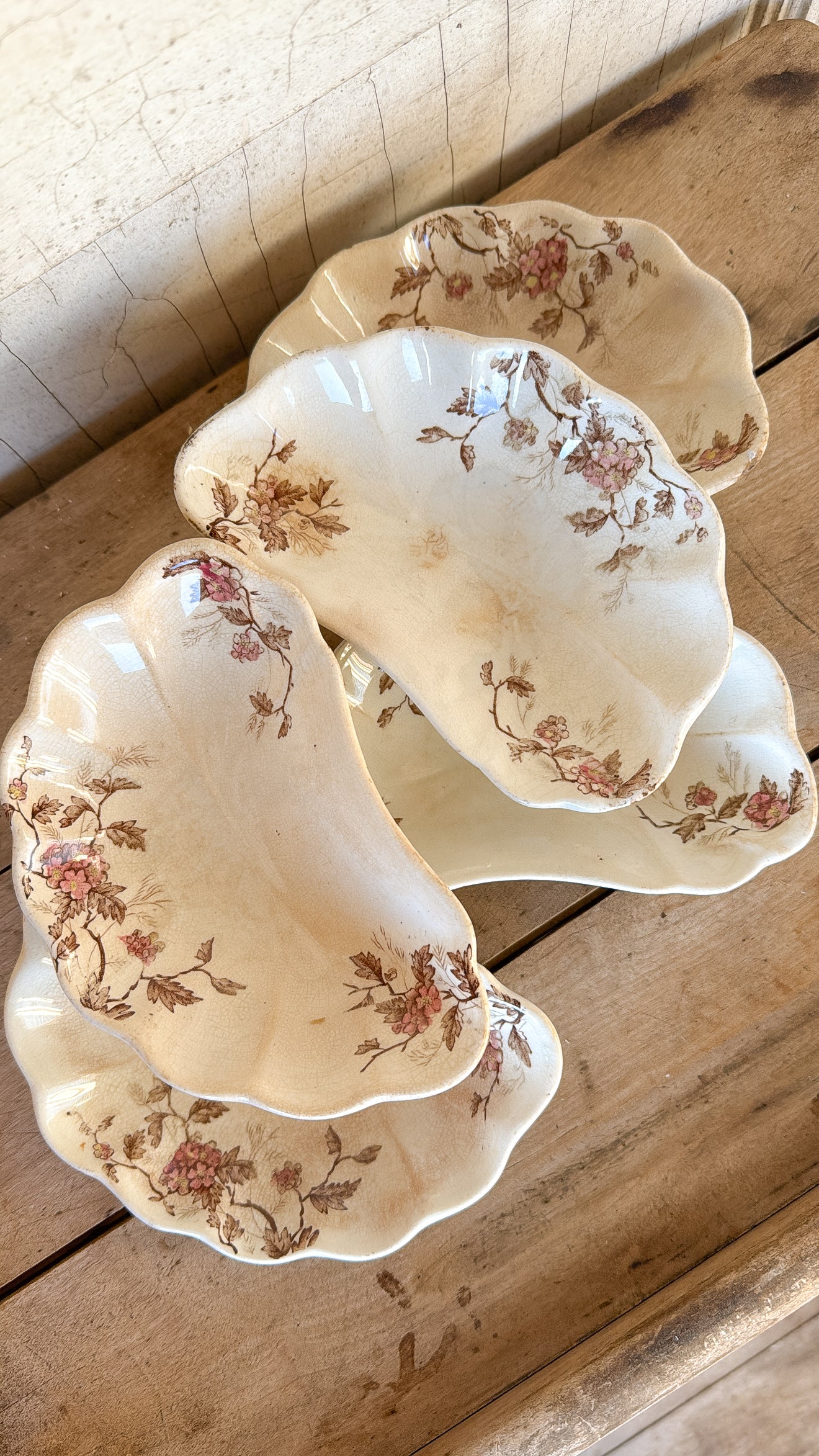Set of 5 Kidney Shape Floral Dishes