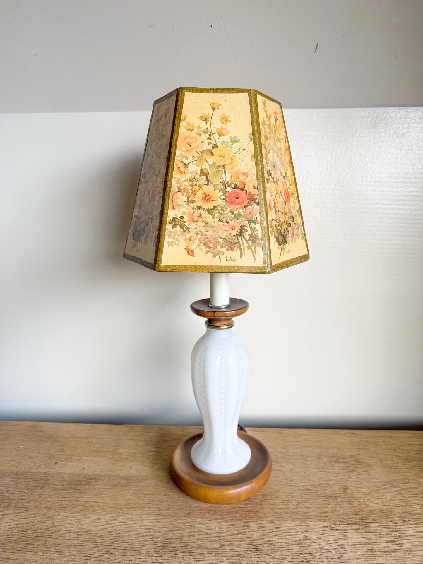 Milk Glass Lamp w/ Vintage Lamp Shade