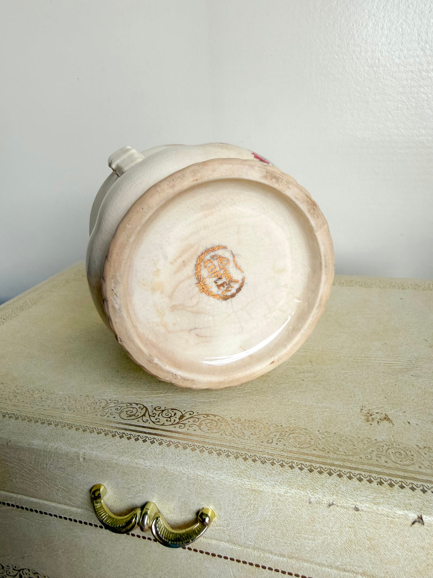 4.5” Tall Crazed Ironstone Floral Planter