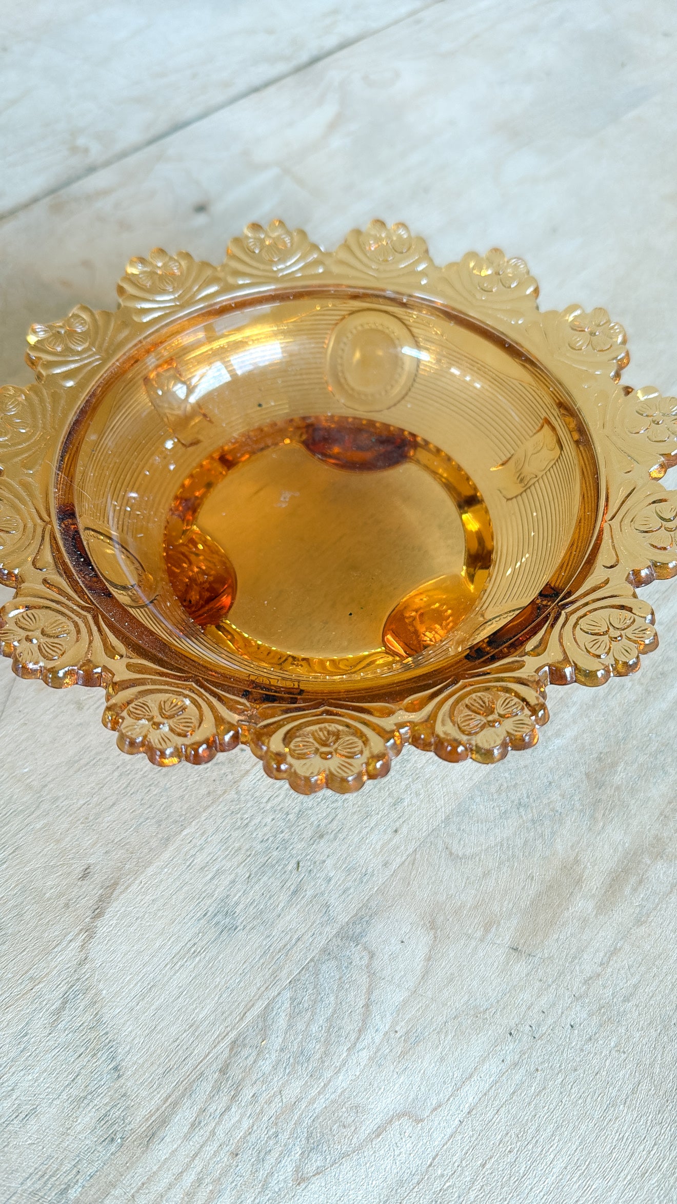 Amber Glass Footed Bowl