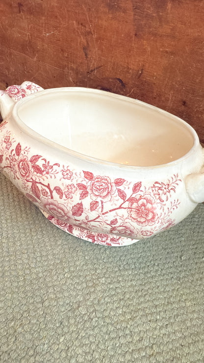 Red & White Floral Ironstone Tureen