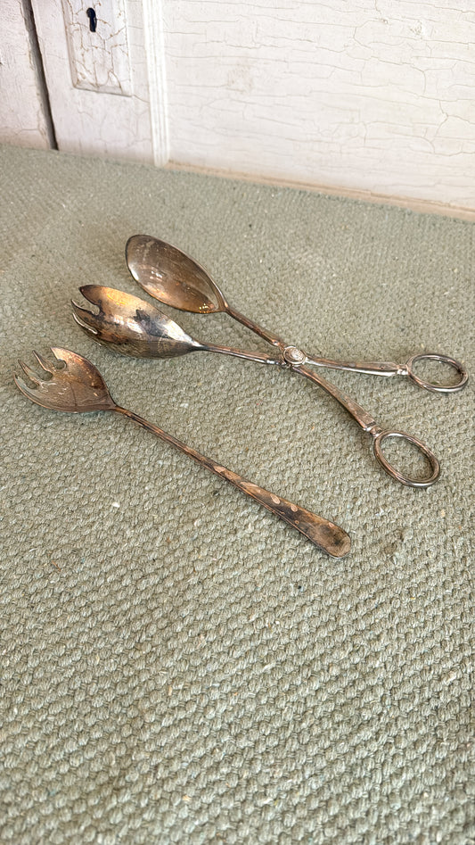 Silver Tongs and Serving Fork