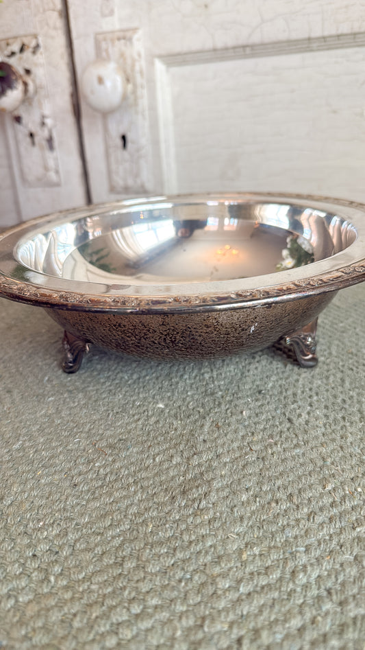 Silver Footed Floral Etched Rim Bowl