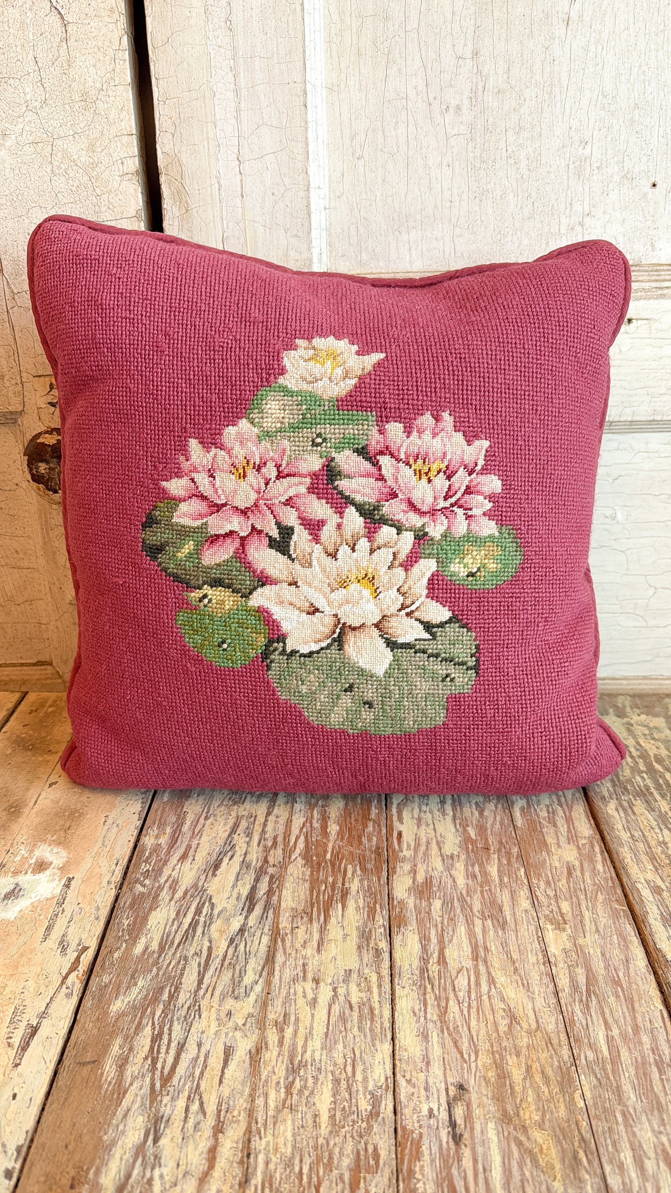 Cross-stitch Pink Lotus Flower Pillow