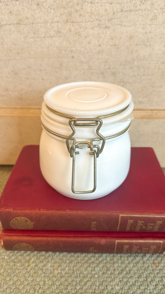 Vintage Milk Glass Latch Closure Jar