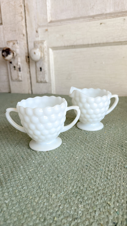 Vintage Anchor Hocking Milk Glass Creamer And Sugar Bowl Set