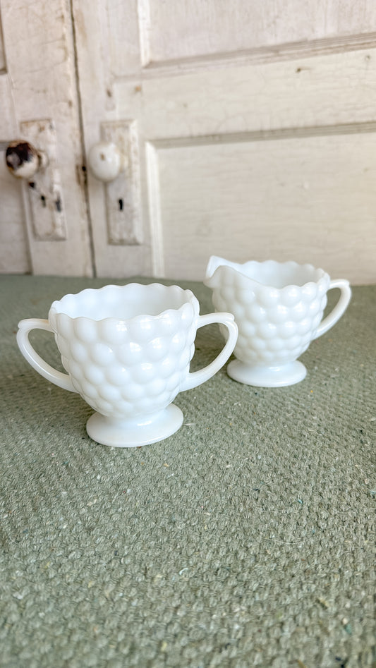 Vintage Anchor Hocking Milk Glass Creamer And Sugar Bowl Set