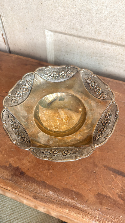 Silver Floral Embossed Footed Bowl
