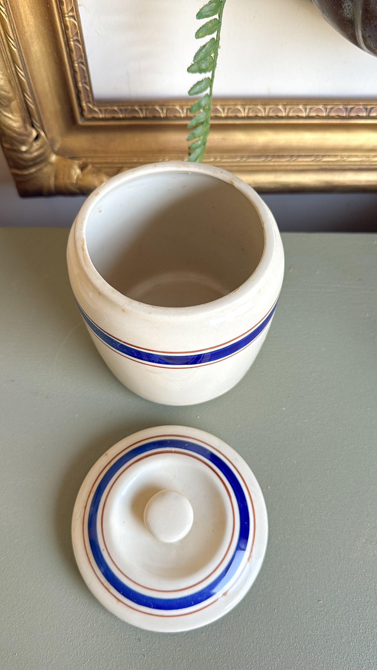 5.25”” Tall Striped Crock w/ Lid