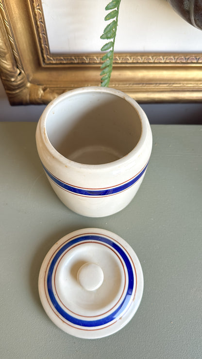 5.25”” Tall Striped Crock w/ Lid