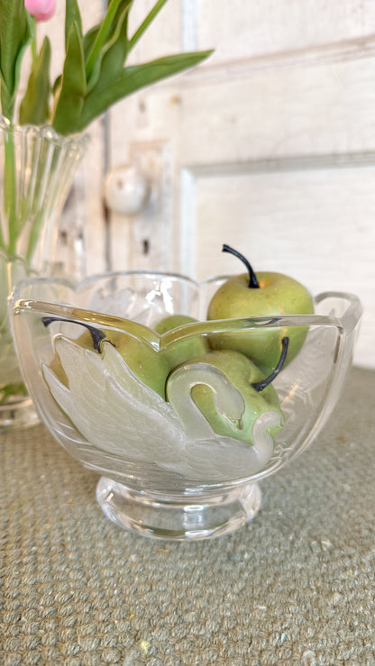 Footed Frosted Glass Swan Bowl