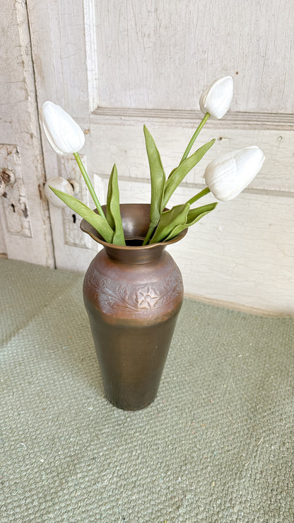 Tarnished Brass Tall Vase