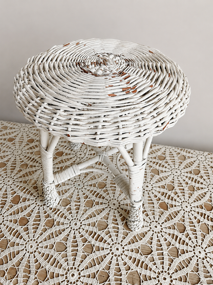 14.5” Tall White Wicker Stool