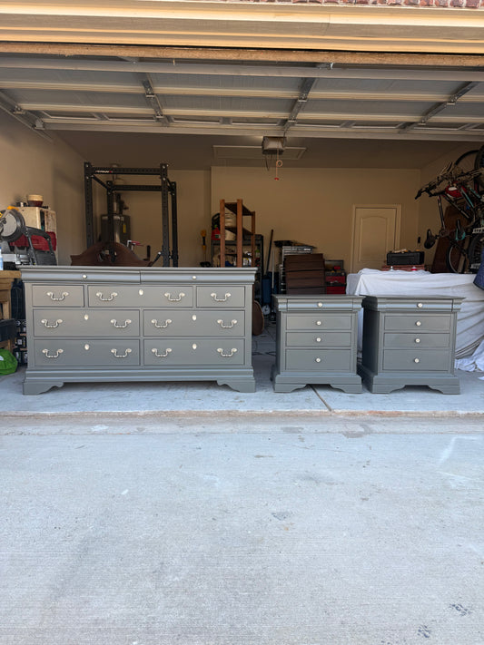 Dark Olive Dresser & Set of Nightstands