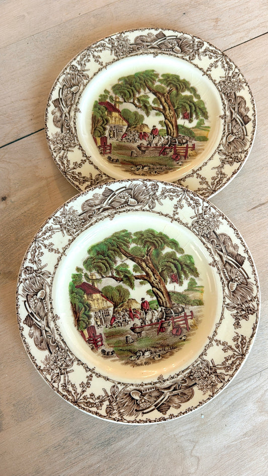 7.75” Set of 2 ‘Rural Scene’ Ironstone Plates