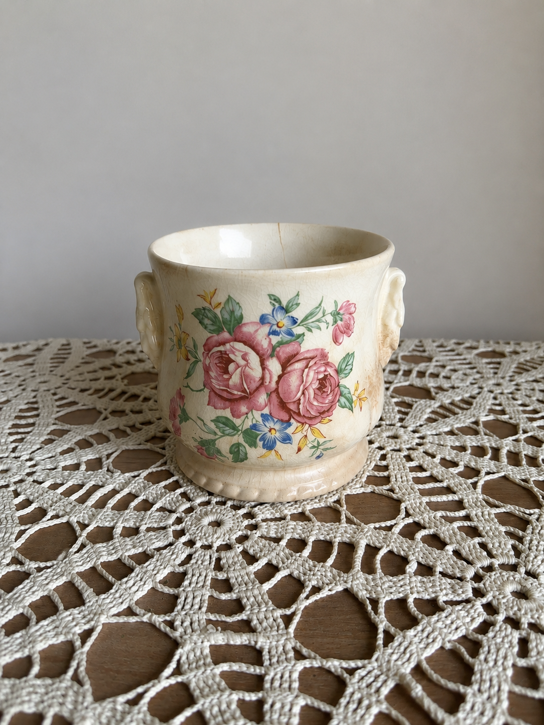 Crazed Ironstone Floral Vase