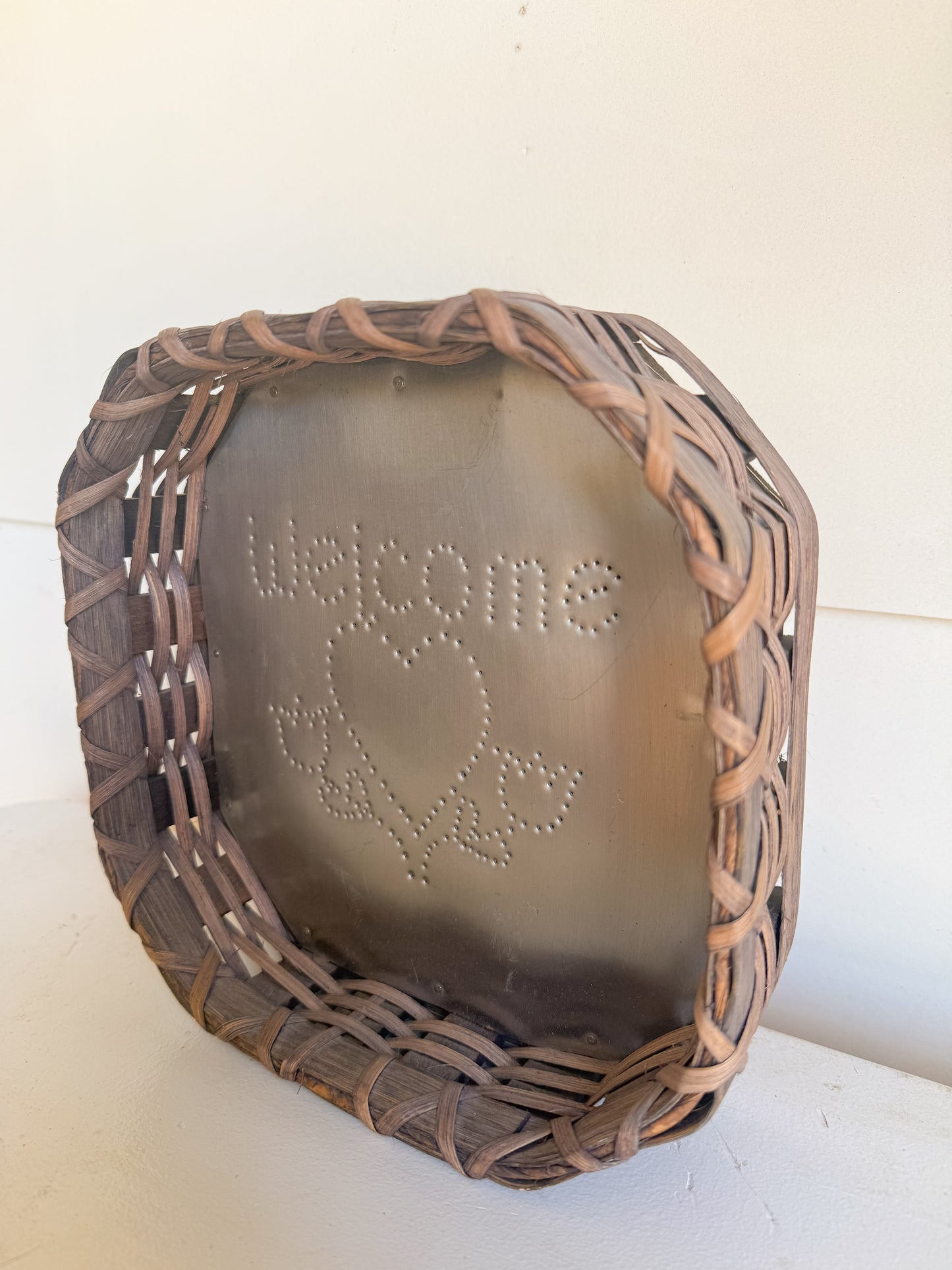 Vintage Tin Punch Heart Basket