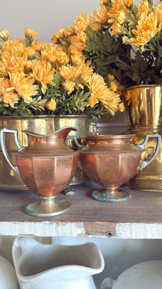 Pair of Copper Creamer + Sugar