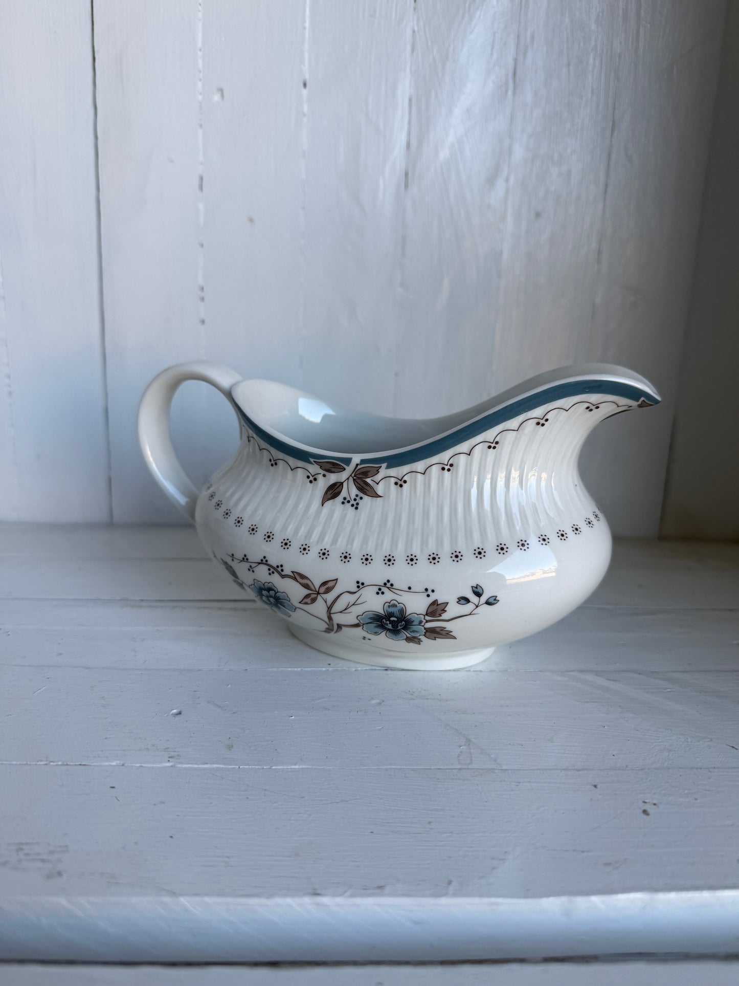 Blue & Brown Ironstone Gravy Boat