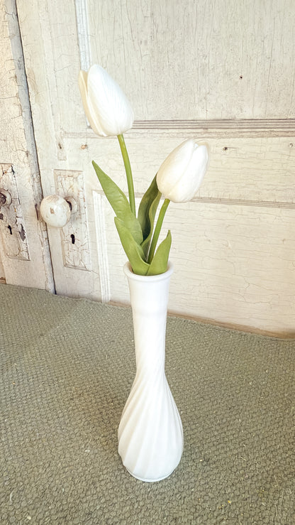 Swirl Milk Glass Tall Bud Vase