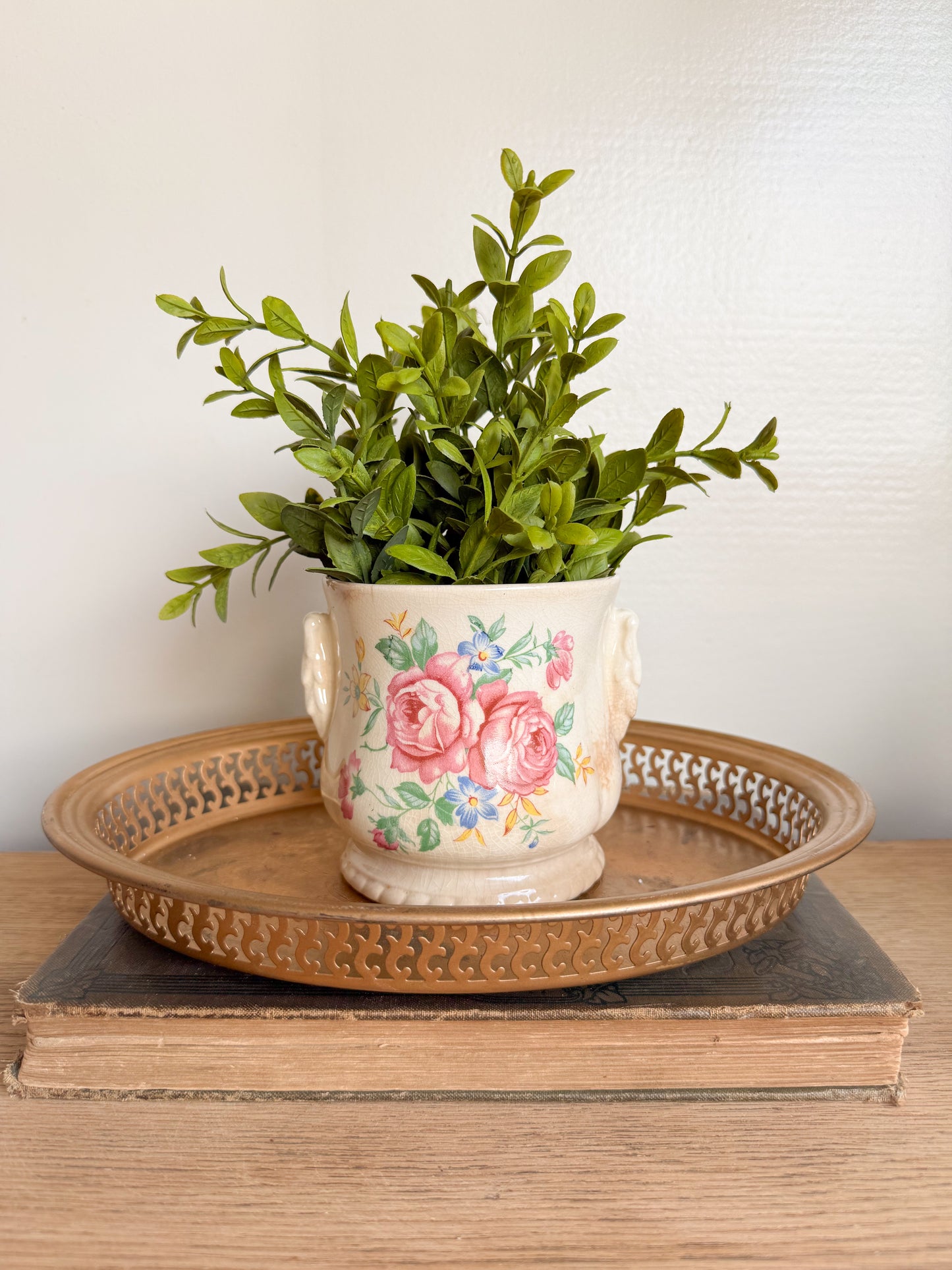 4.5” Tall Crazed Ironstone Floral Planter