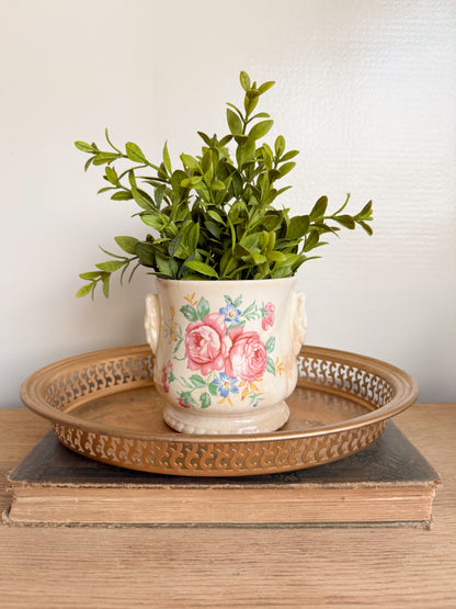 4.5” Tall Crazed Ironstone Floral Planter