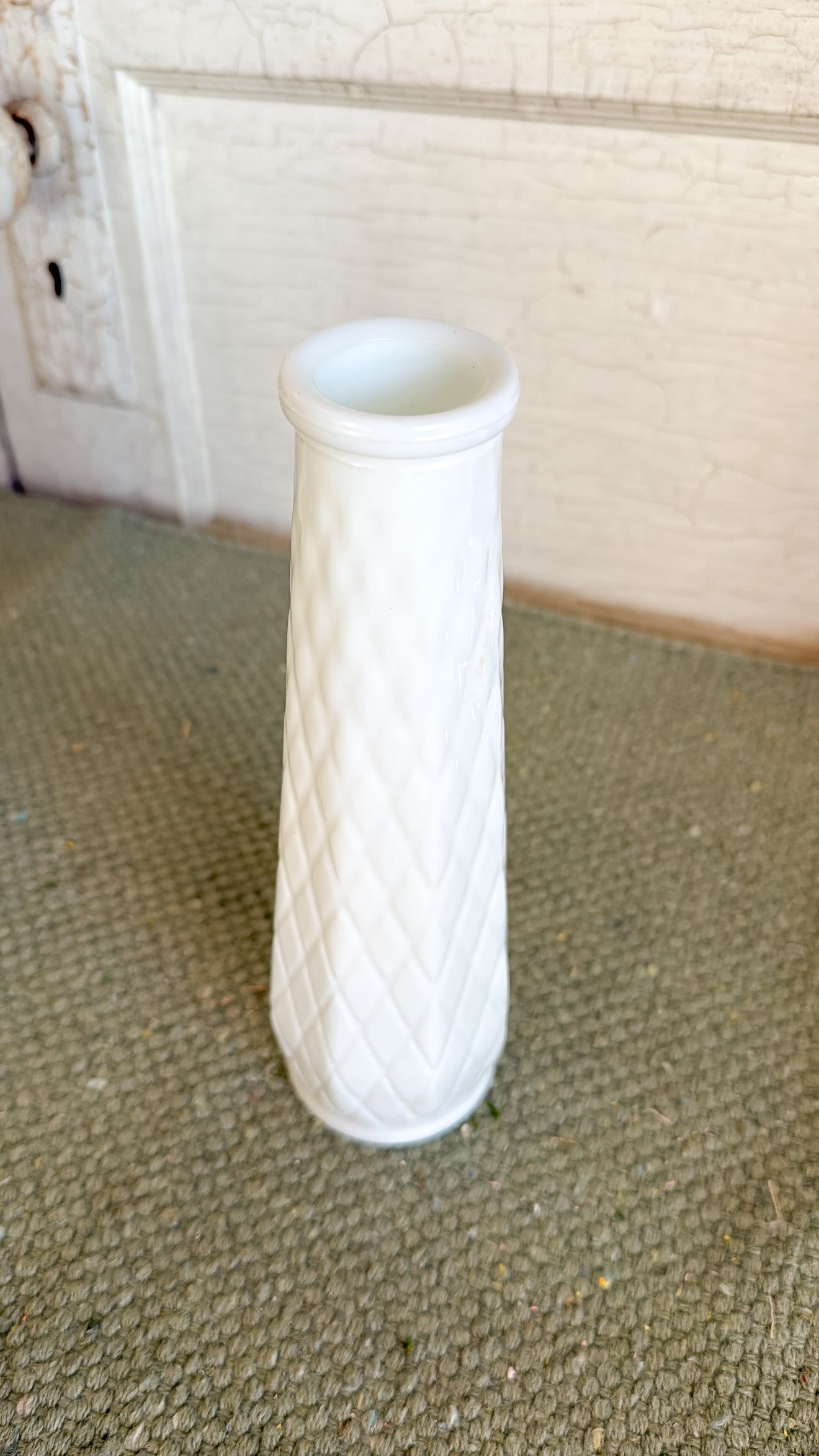 Quilted Milk Glass Tall Bud Vase