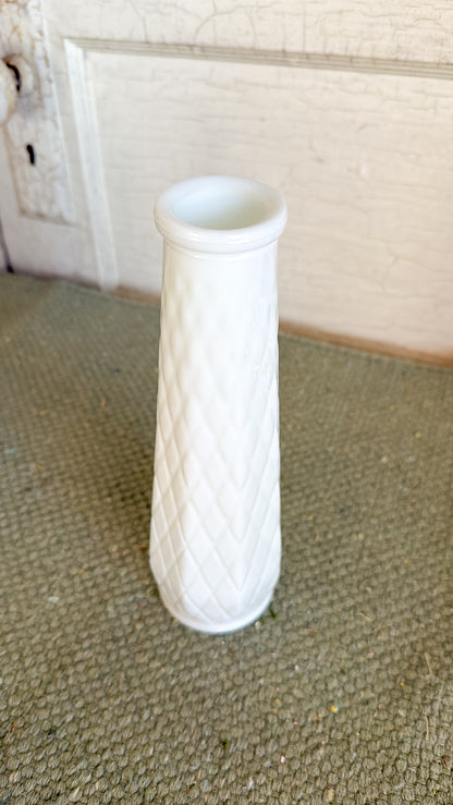 Quilted Milk Glass Tall Bud Vase