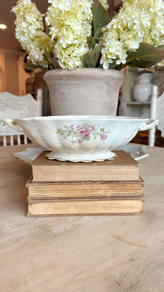 Crazed Ironstone Floral Tureen