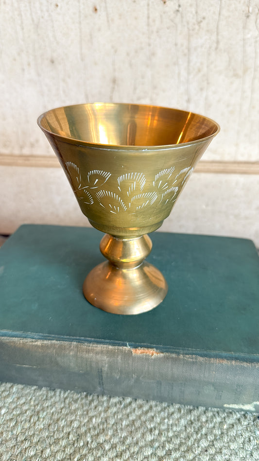 Brass Etched Pedestal Cup