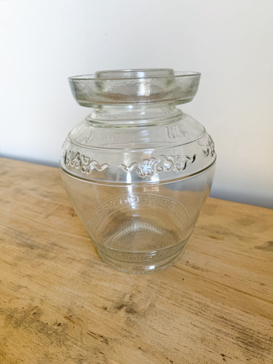 9” Tall Embossed Clear Glass Jar