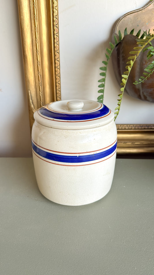 6” Tall Striped Crock w/ Lid