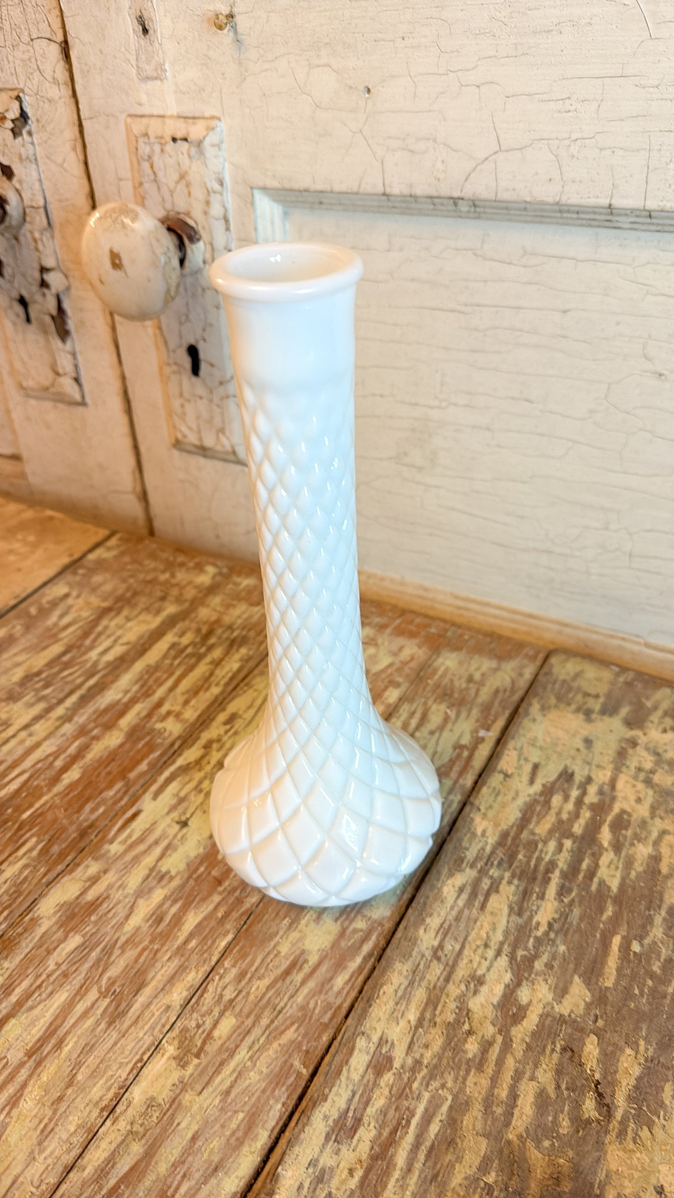 Quilted Flute Milk Glass Vase