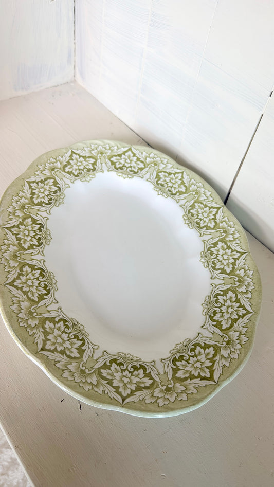 Green & White Floral Ironstone Platter
