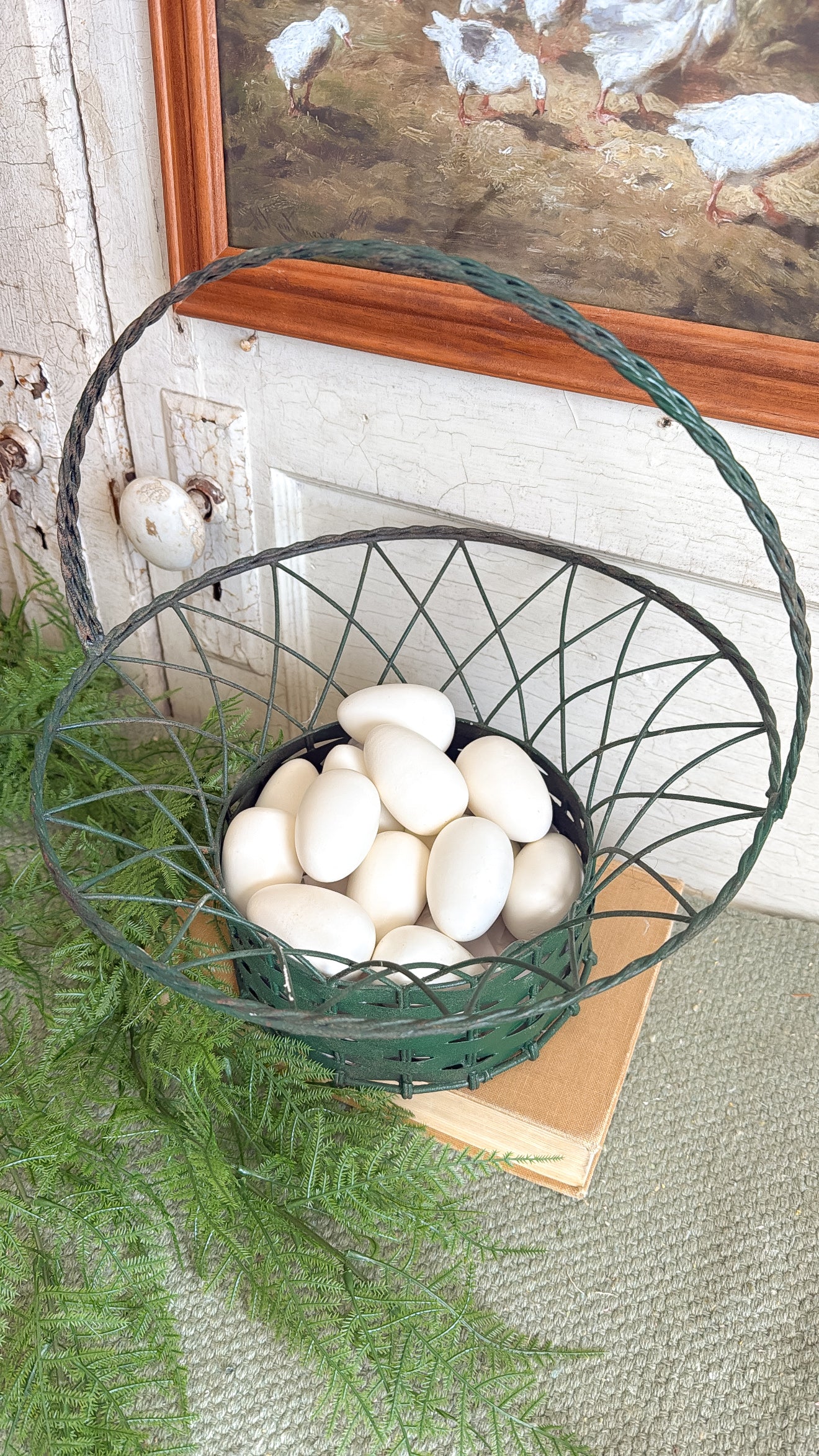 Vintage Green Metal Basket