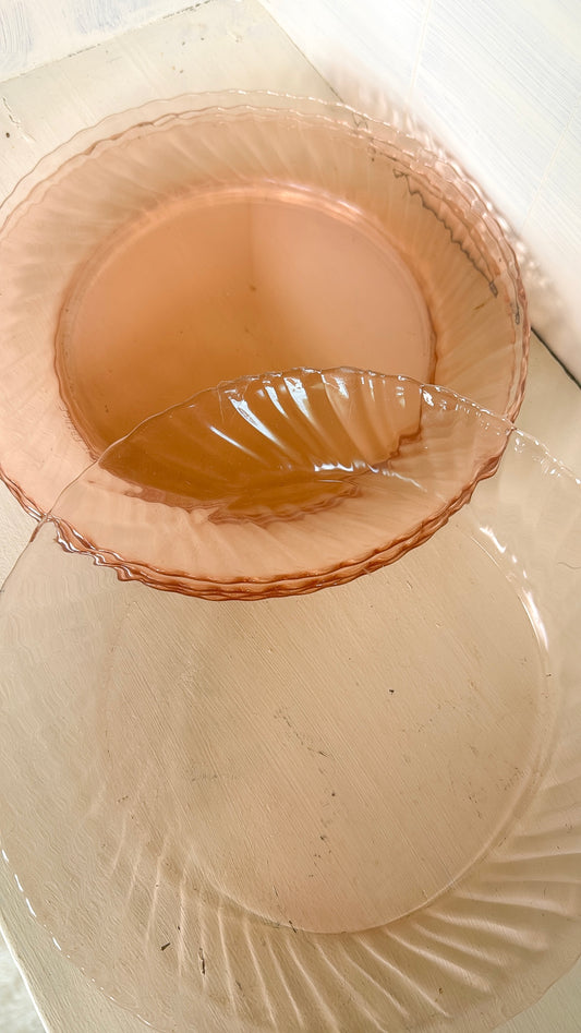 9" Set of 5 Vintage Pink Glass Plates