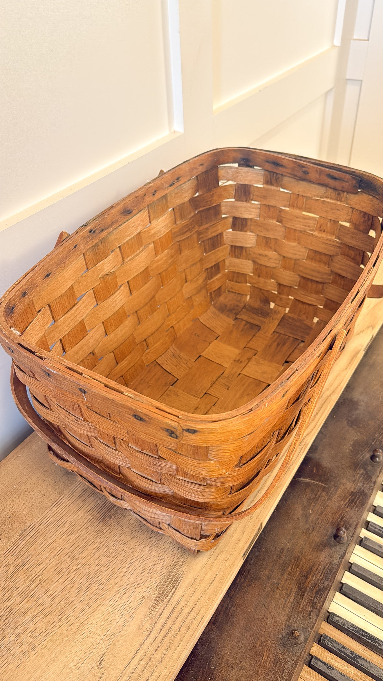 Vintage Woven Wood Basket w/ No Lid