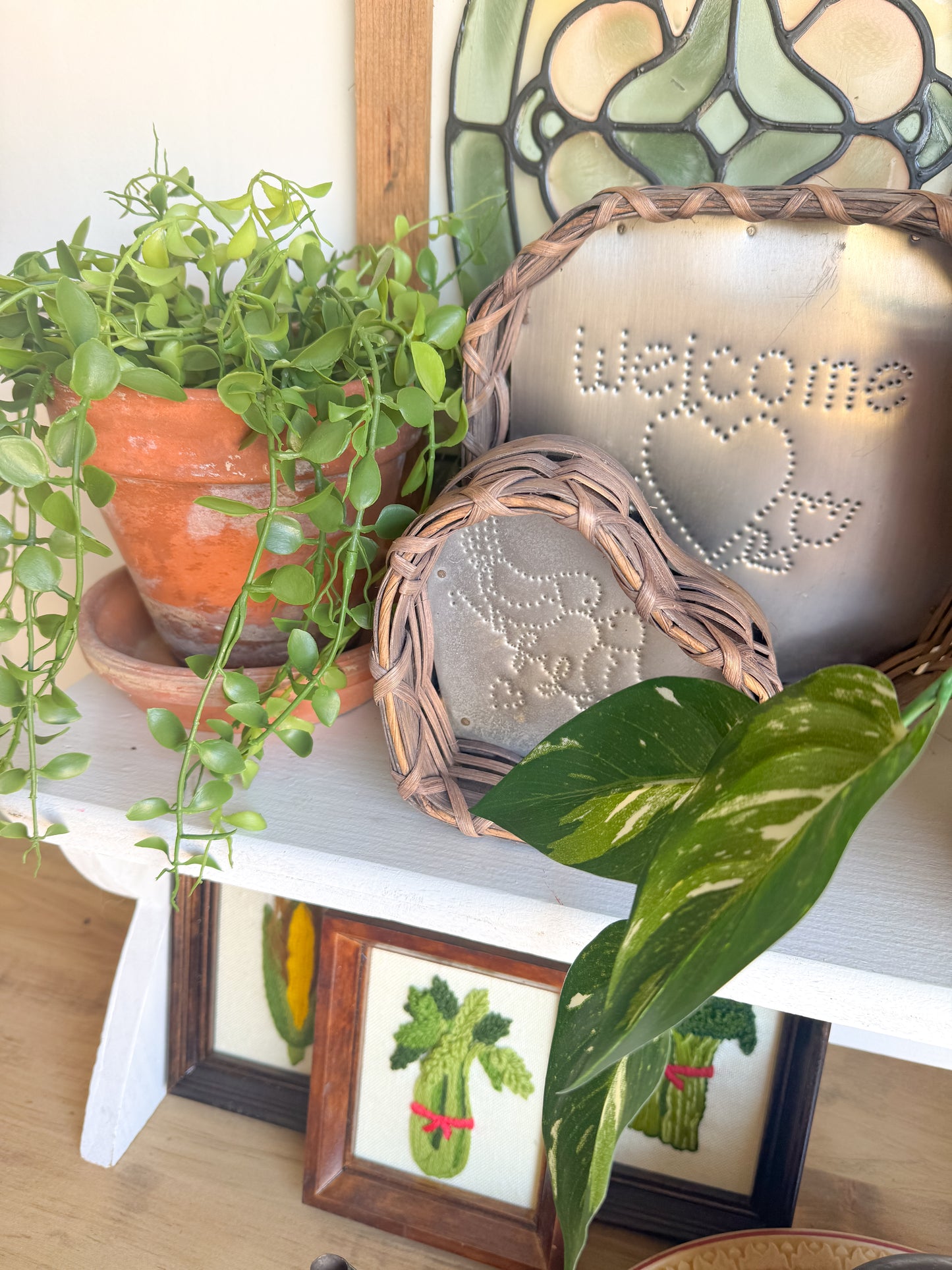 Vintage Tin Punch Heart Basket