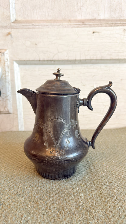 Vtg. Silver Tea Pot w/ Engraved Floral Design