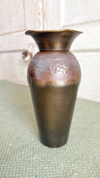 Tarnished Brass Tall Vase