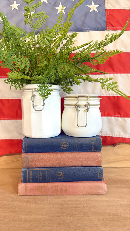 6" Vintage Milk Glass Latch Closure Jar