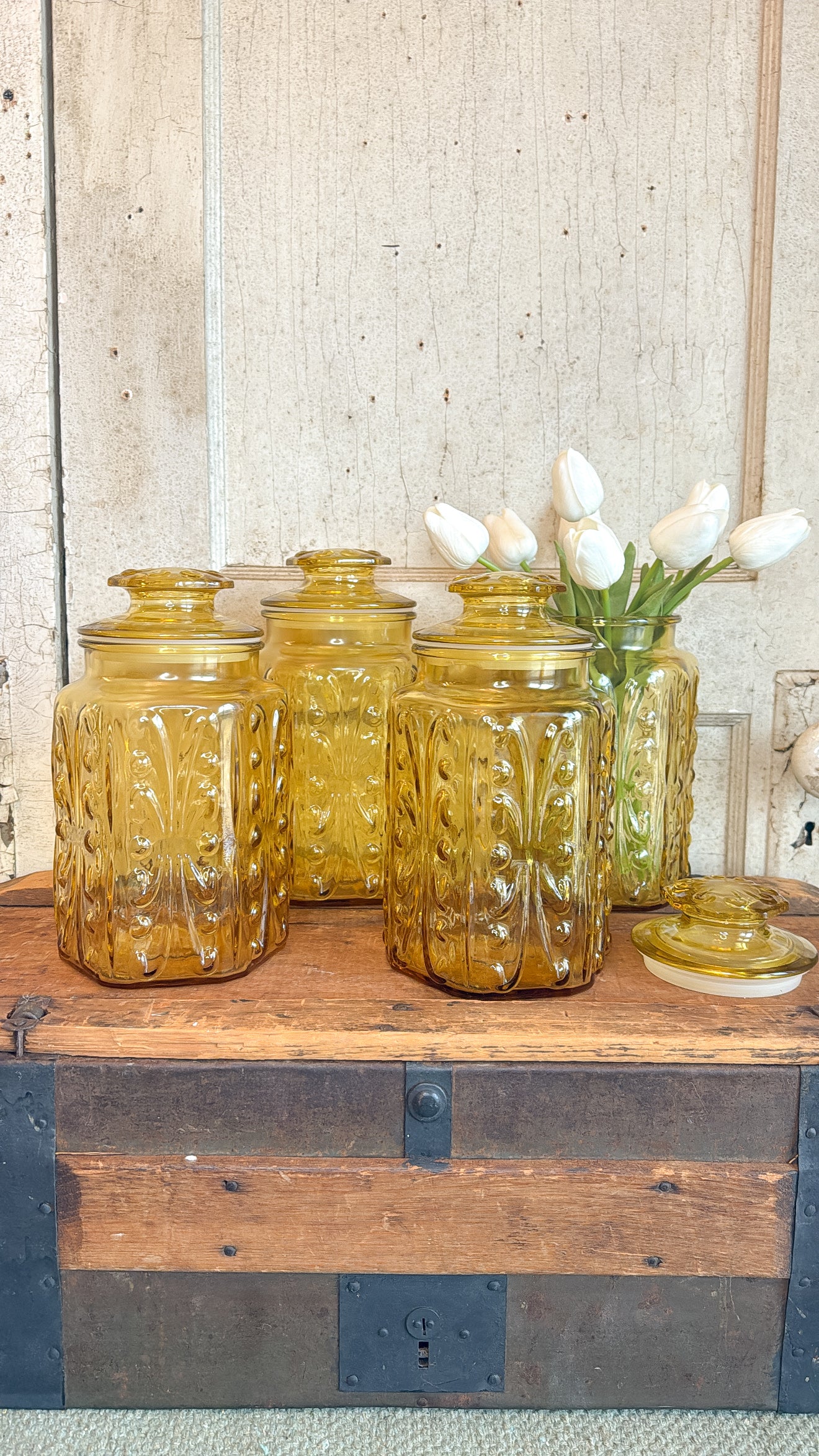 Vintage Yellow Glass Apothecary Jar