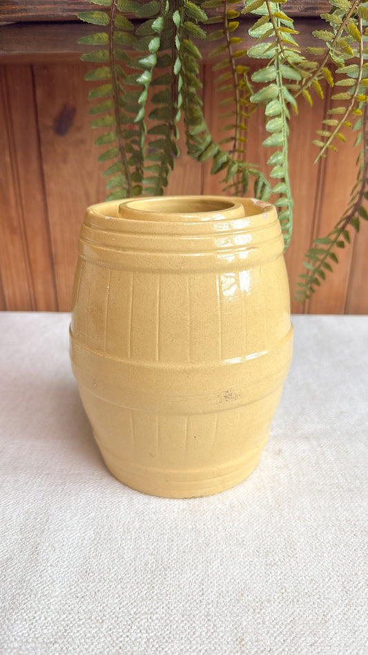 Yellow Ware Barrel-Shaped Crock