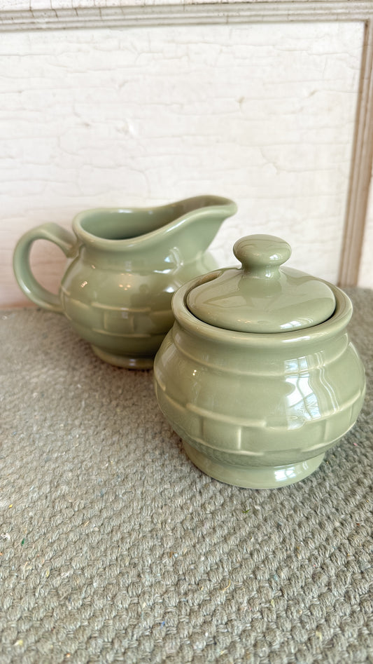 Longaberger Pottery Sage Sugar and Creamer