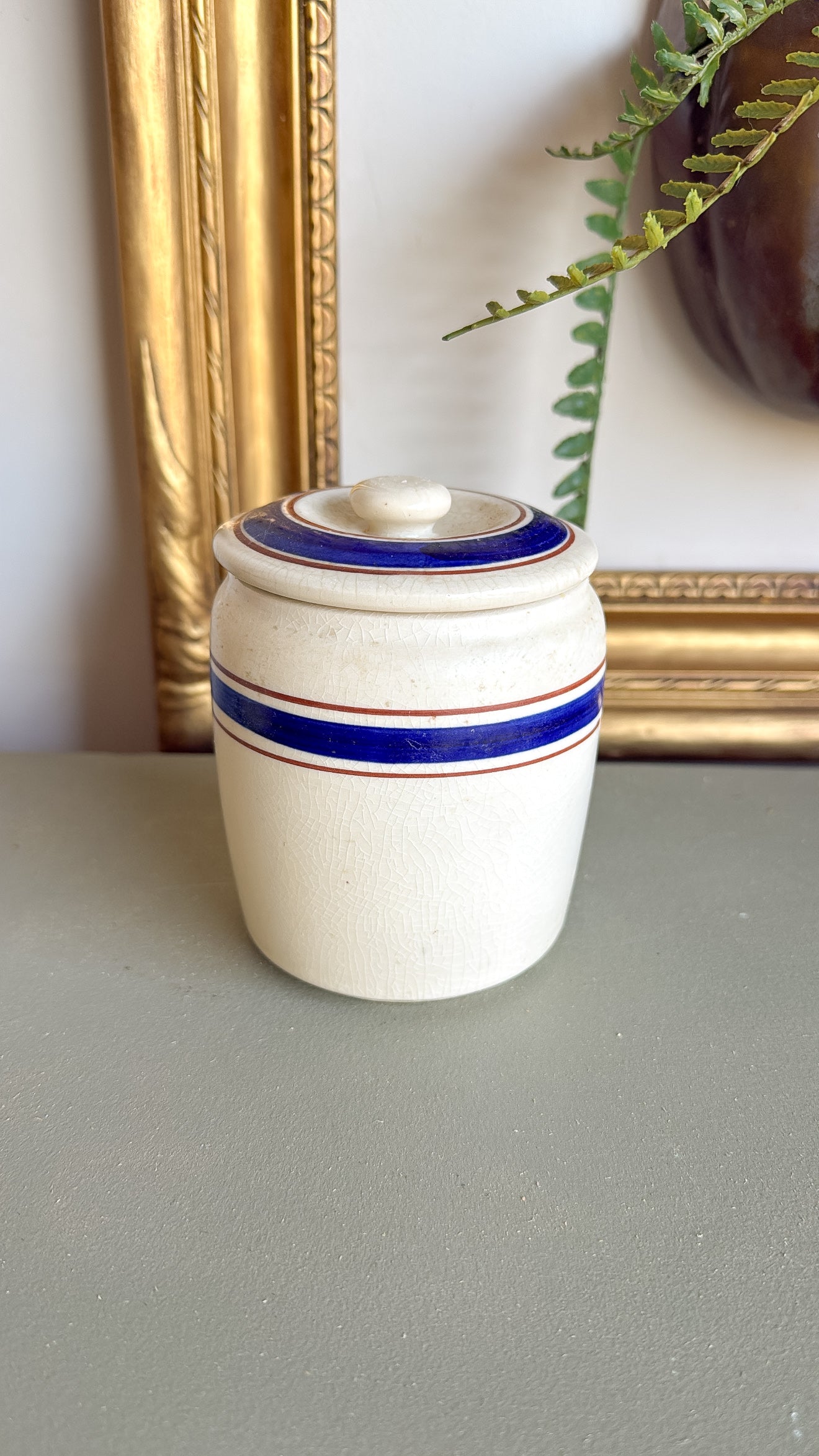 5” Tall Striped Crock w/ Lid